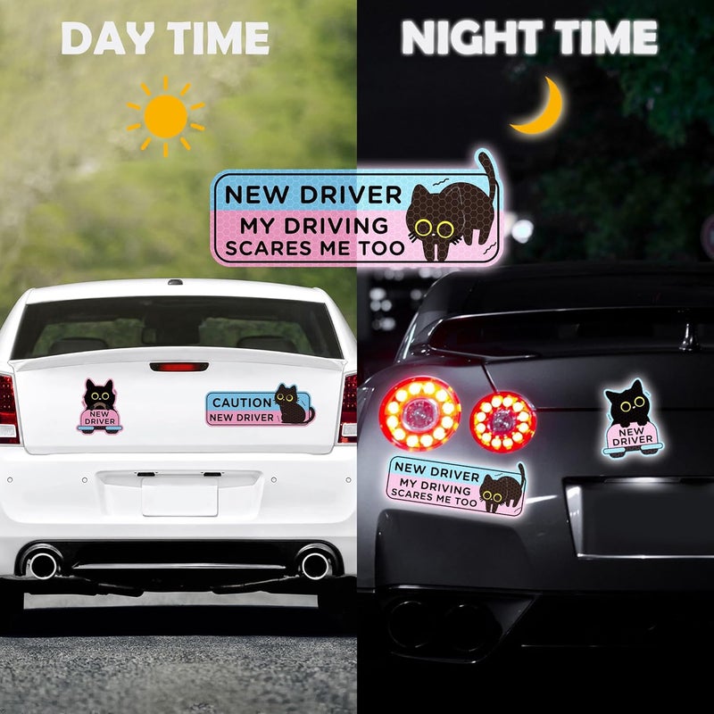 CNhoqc Student Driver Car Magnet - 4pcs Shivering Black Cat Student New Driver Magnet Please Be Patient Bumper Sticker Safety Warning Magnetic Christmas Reflective Rookie Reusable Movable Xmas Holiday - Image 4